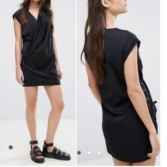 Allsaints Aures side laced slouchy black dress - Picture 3 of 13